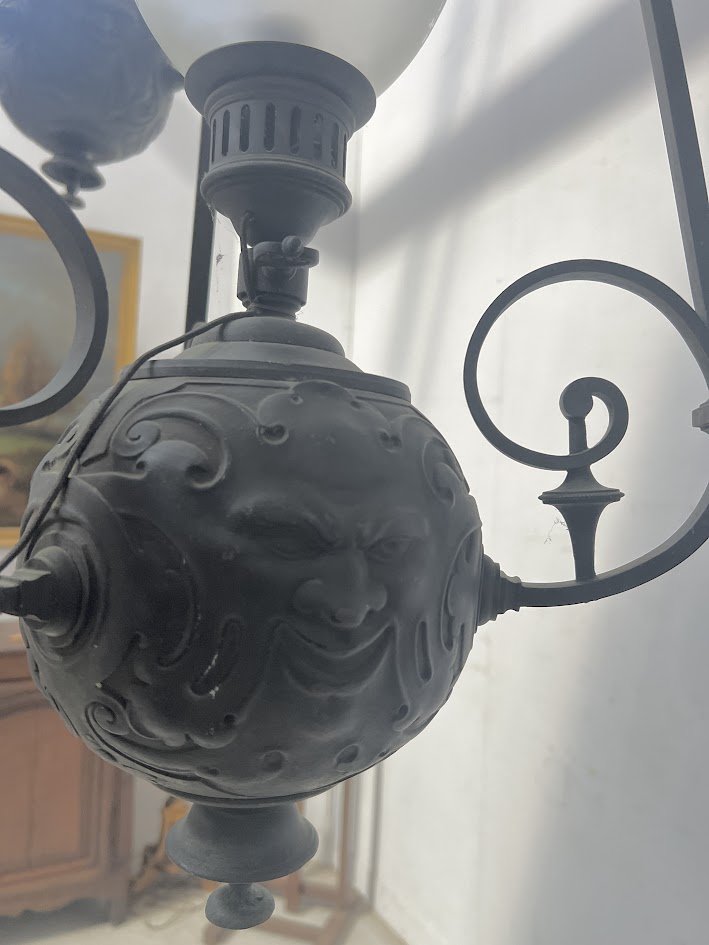 Paire de lustres boules en bronze patiné XIX siècle-photo-6