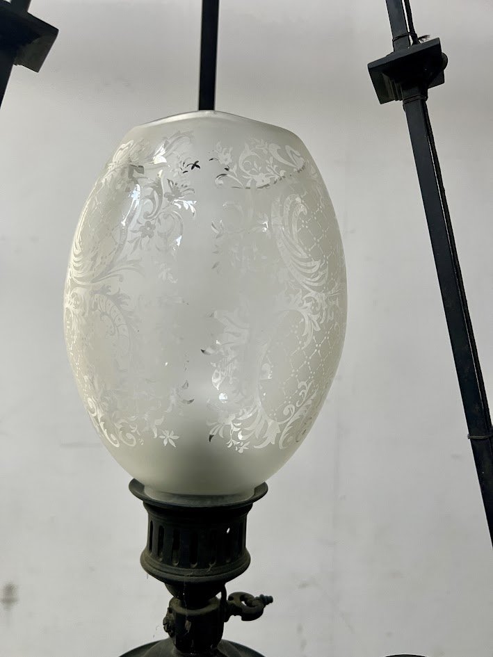 Paire de lustres boules en bronze patiné XIX siècle-photo-7