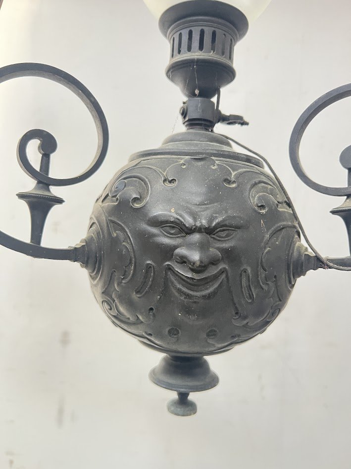 Paire de lustres boules en bronze patiné XIX siècle-photo-8