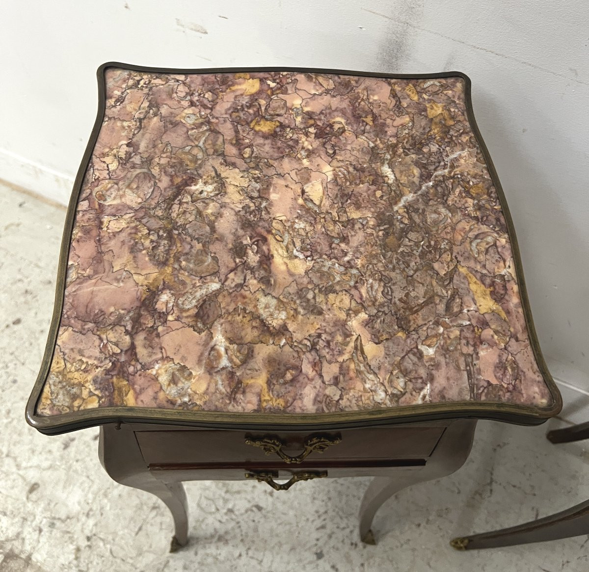 Pair Of Small Louis XV Style Marquetry Commodes With Marble Tops, 20th Century-photo-4