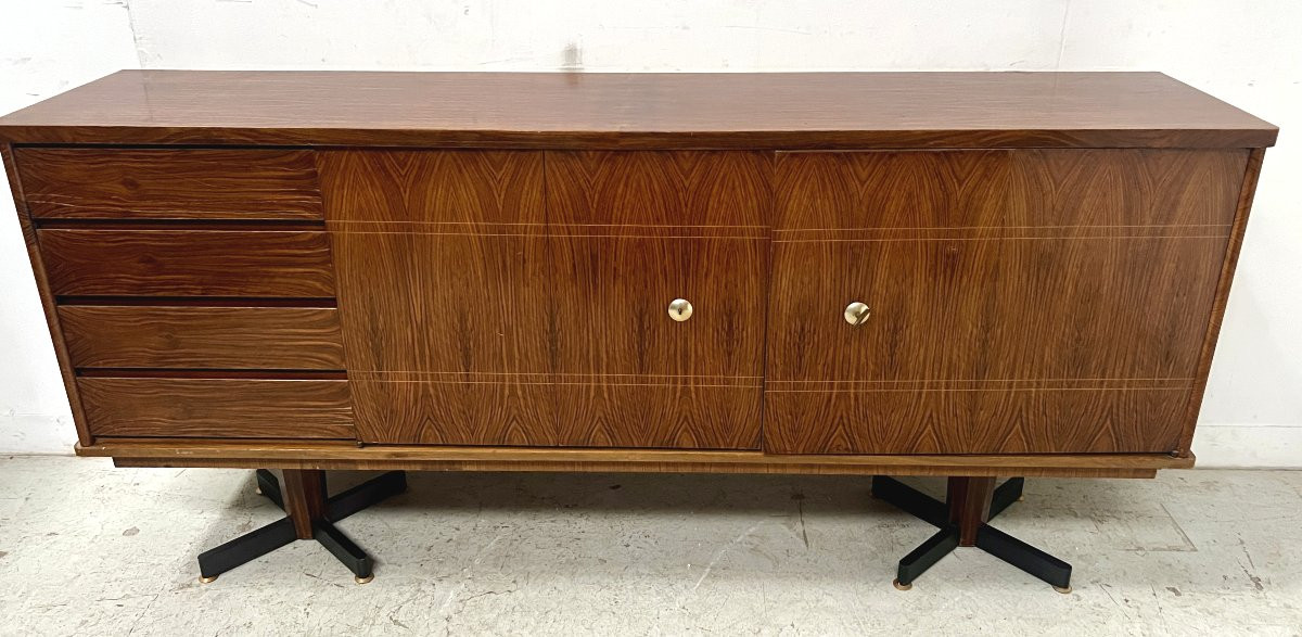 Danish Sideboard In Veneered Wood With Iron Legs, 20th Century-photo-2