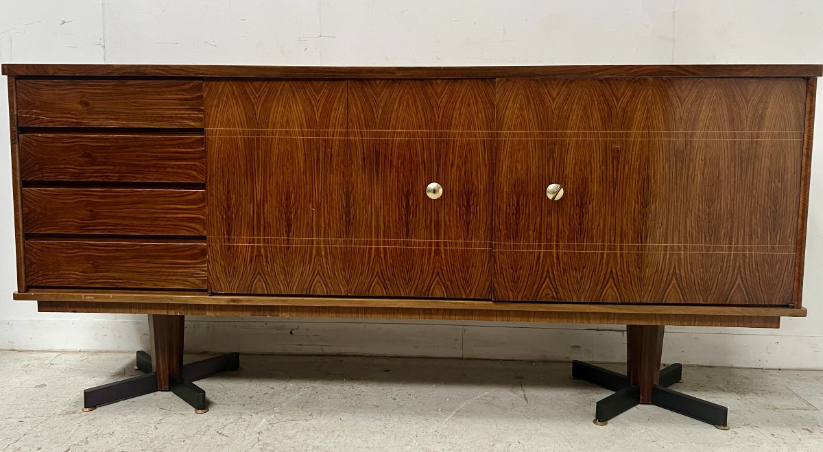 Danish Sideboard In Veneered Wood With Iron Legs, 20th Century