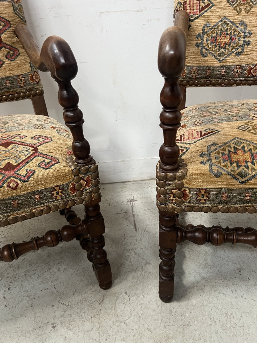Set Of Four Louis XIII Style Armchairs With High Backs, 20th Century-photo-2