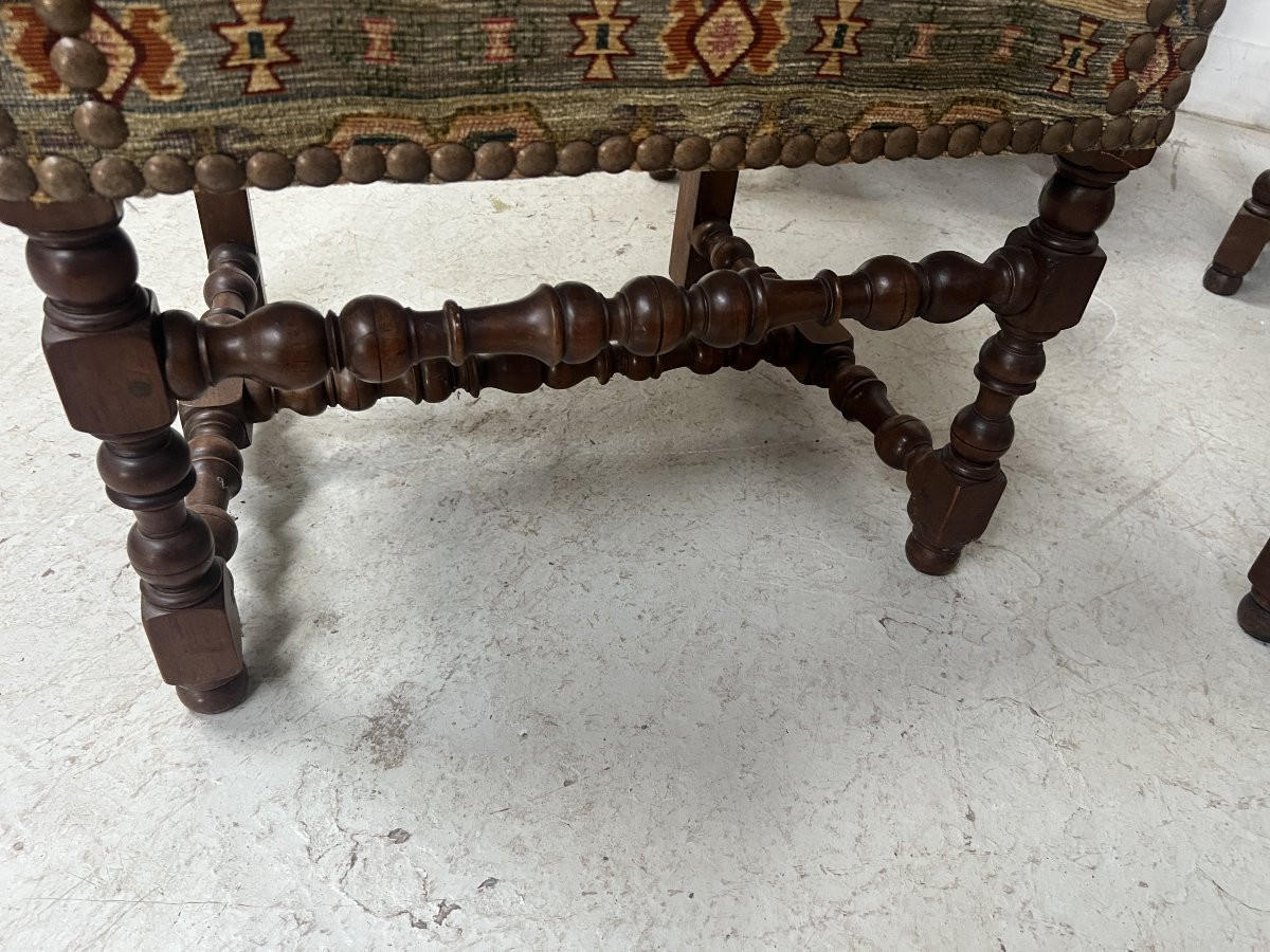 Set Of Four Louis XIII Style Armchairs With High Backs, 20th Century-photo-3