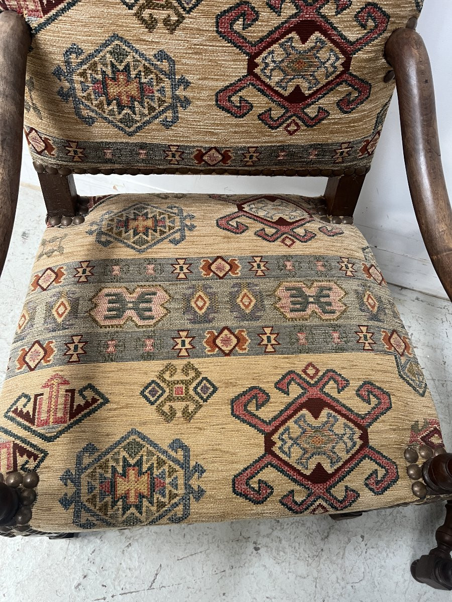 Set Of Four Louis XIII Style Armchairs With High Backs, 20th Century-photo-6