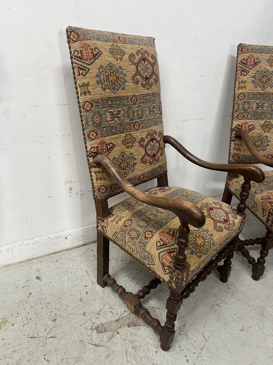 Set Of Four Louis XIII Style Armchairs With High Backs, 20th Century-photo-7