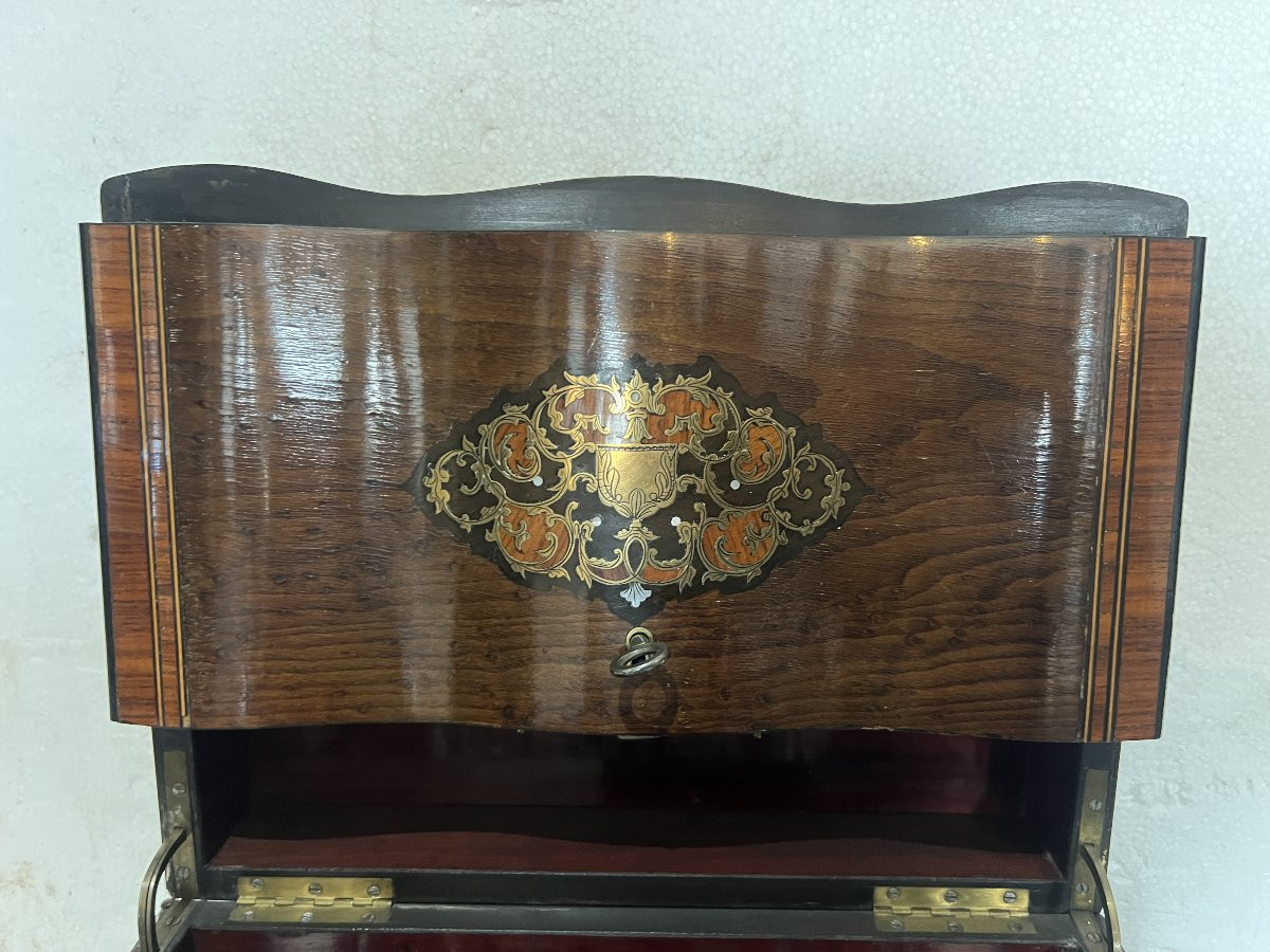 Complete Boulle Liqueur Cabinet, Napoleon III Style, 19th Century Marquetry Box-photo-1