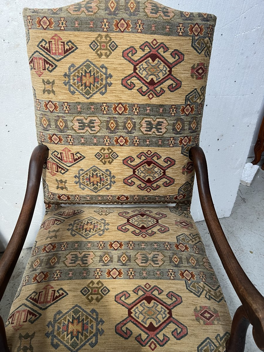 Paire de fauteuils de style Louis XIII a haut dossiers plats XX siècle-photo-4