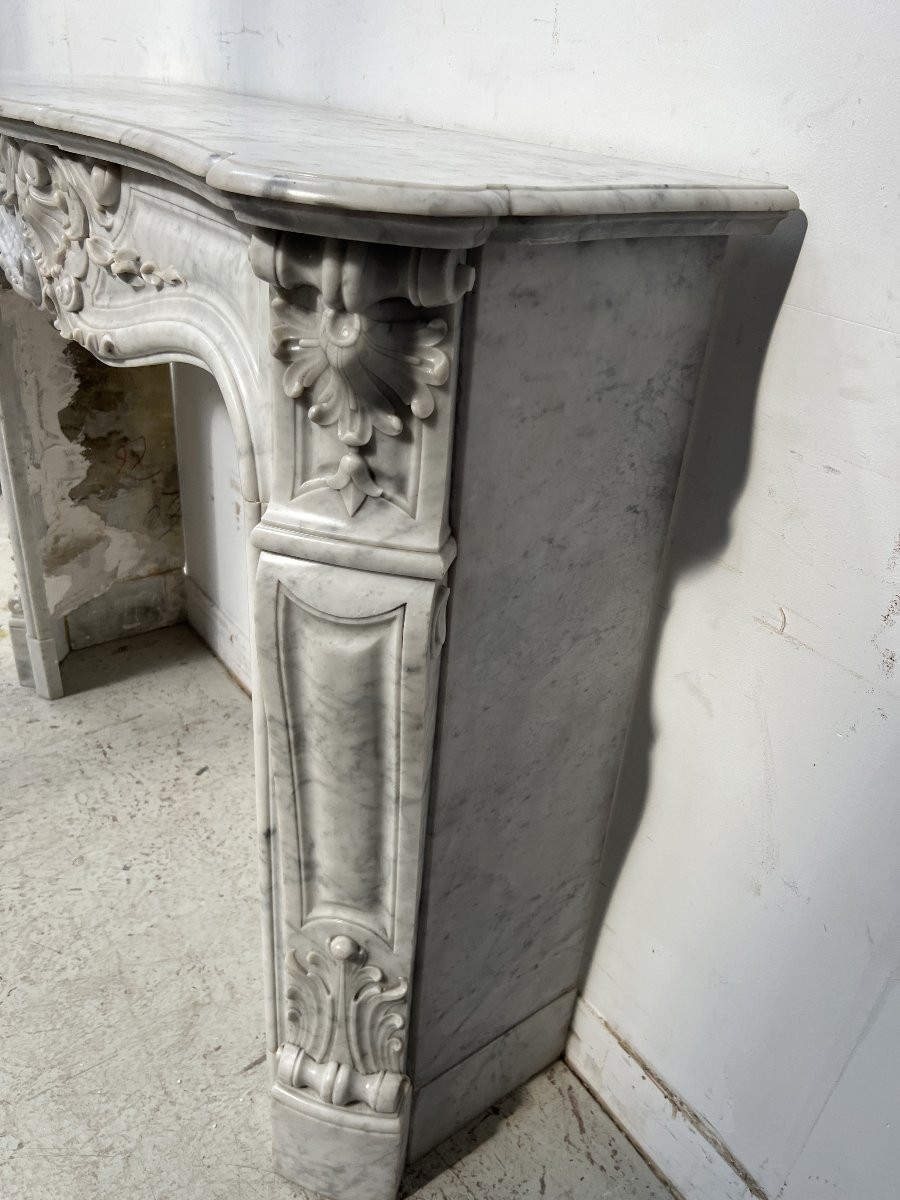 Louis XV Style Fireplace In White Carrara Marble, 19th Century-photo-6