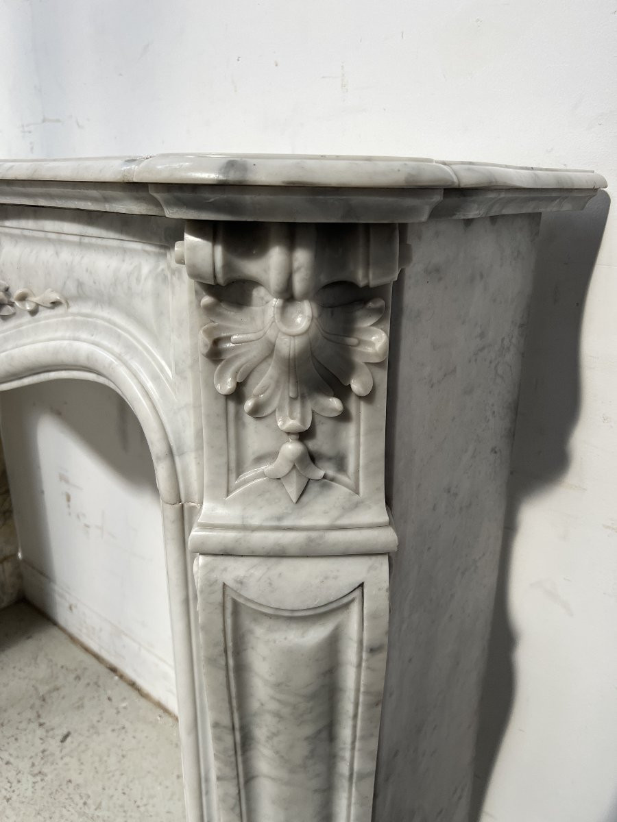 Louis XV Style Fireplace In White Carrara Marble, 19th Century-photo-7