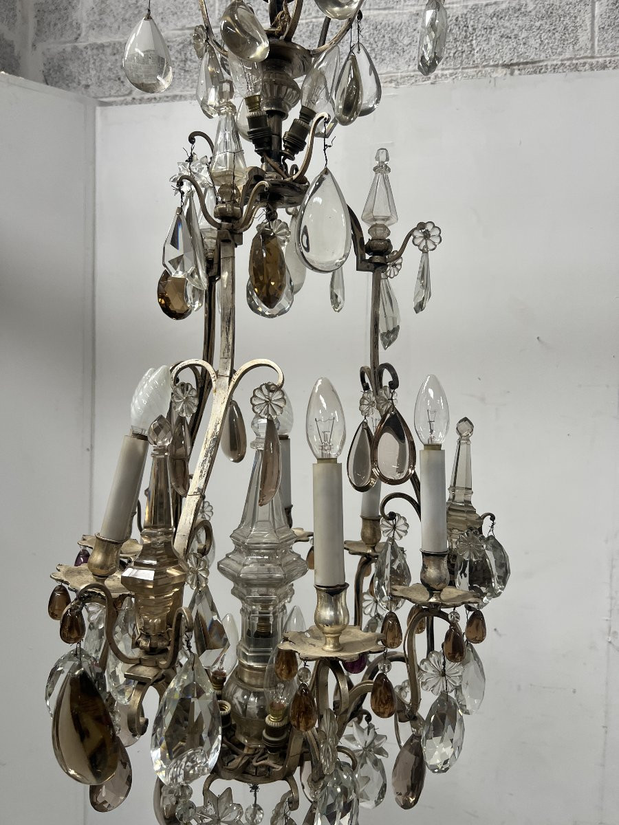 Louis XV Style Cage Chandelier With Pendants Late 19th Century-photo-4