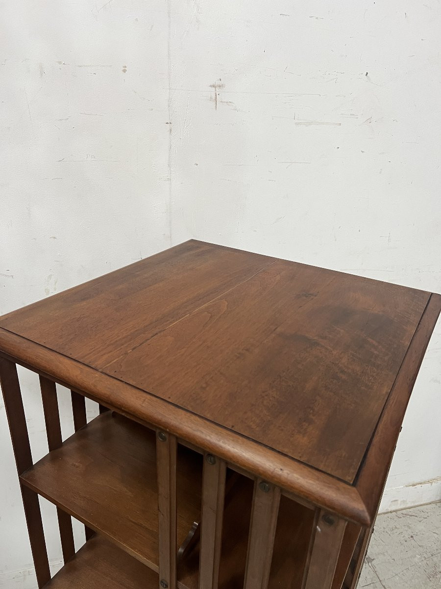 Bibliothèque tournante en noyer massif XX siècle-photo-1