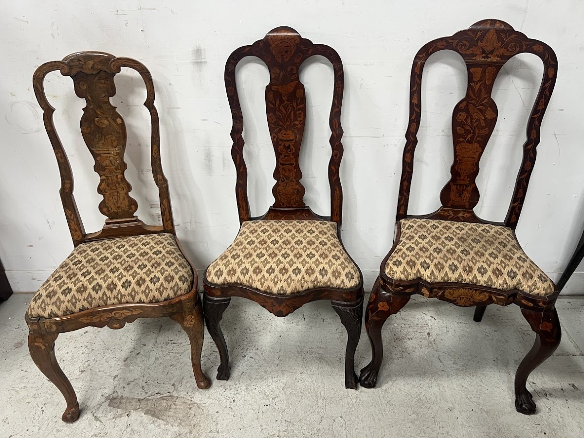 Suite Of Eight Dutch Chairs In Inlaid Wood 19th Century-photo-2