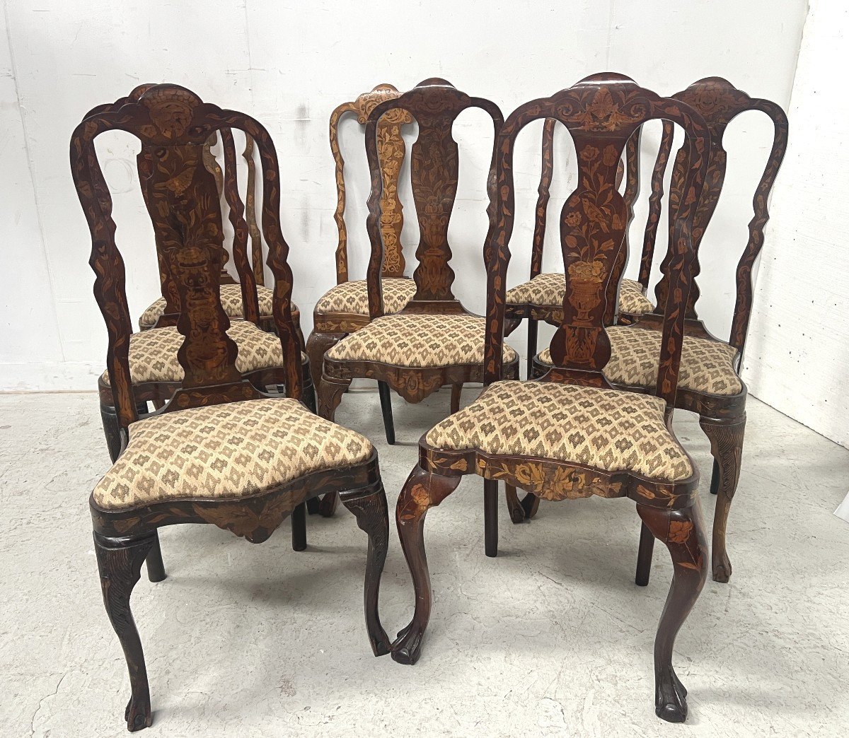 Suite Of Eight Dutch Chairs In Inlaid Wood 19th Century