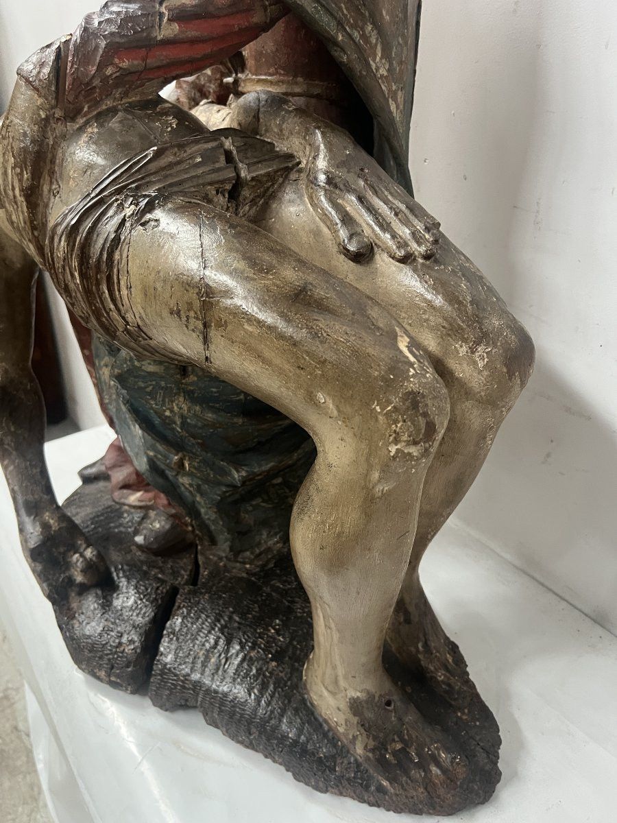 "La Piéta " Vierge de la Pitié en bois sculpté polychromé XVI iéme siècle-photo-1