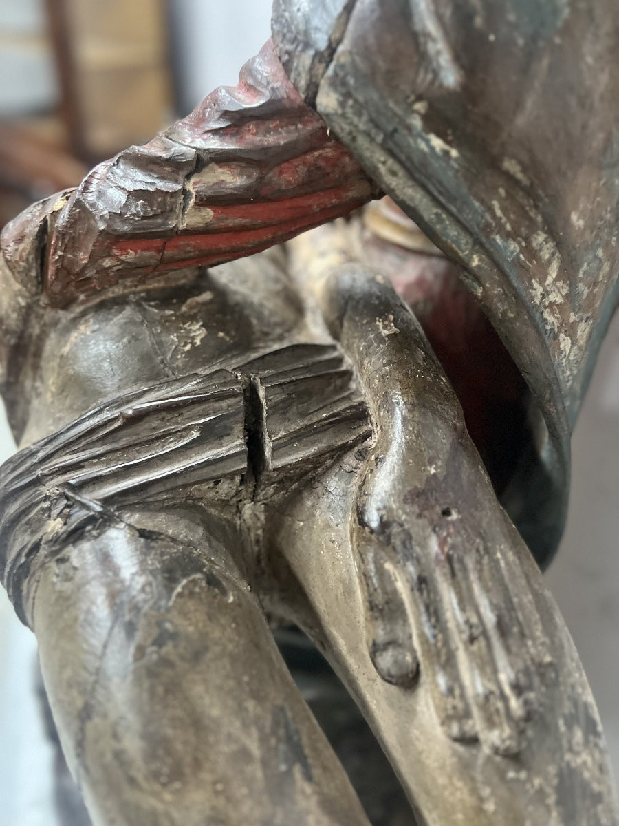 "La Piéta " Vierge de la Pitié en bois sculpté polychromé XVI iéme siècle-photo-2