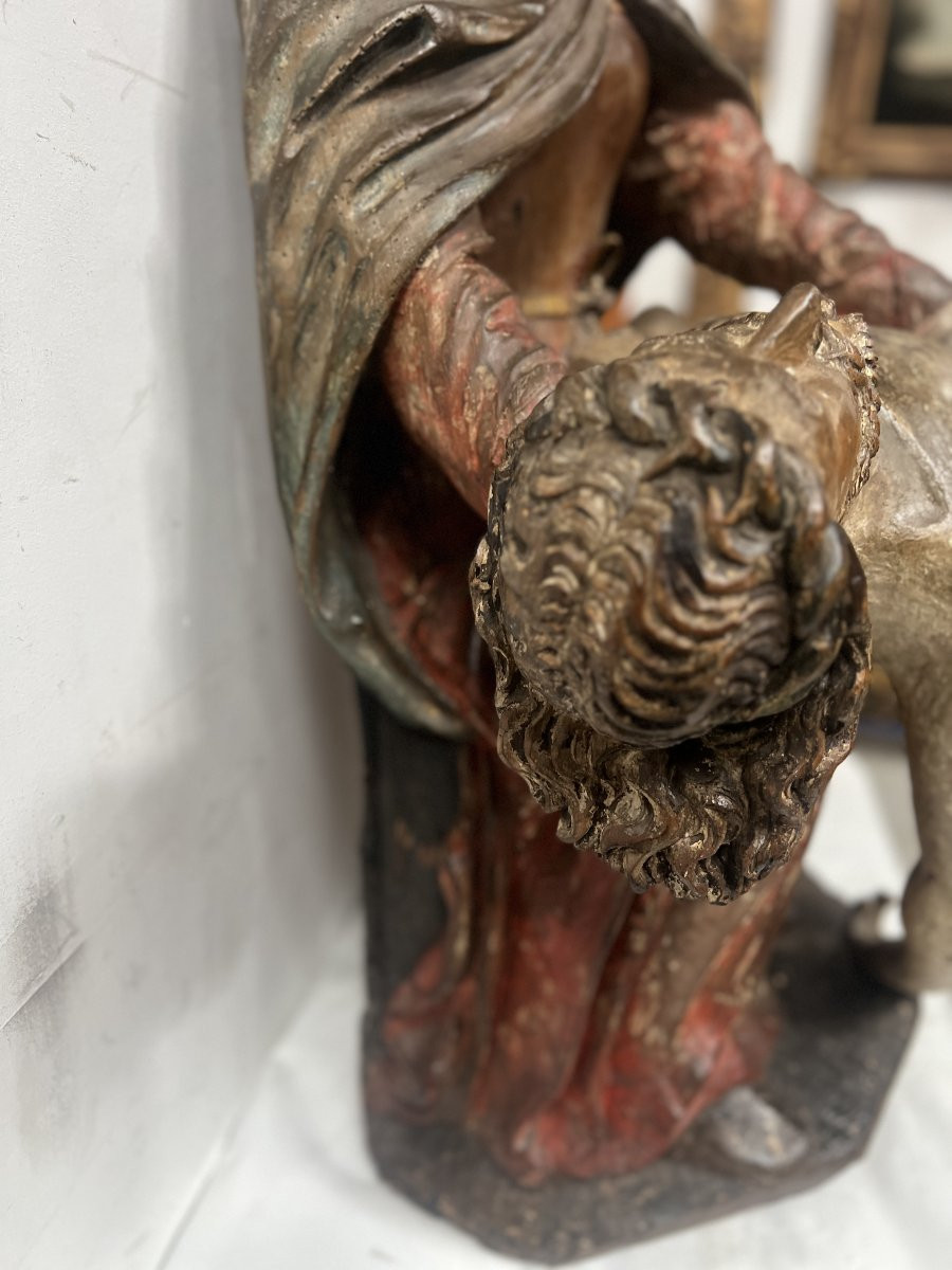 "La Piéta " Vierge de la Pitié en bois sculpté polychromé XVI iéme siècle-photo-5
