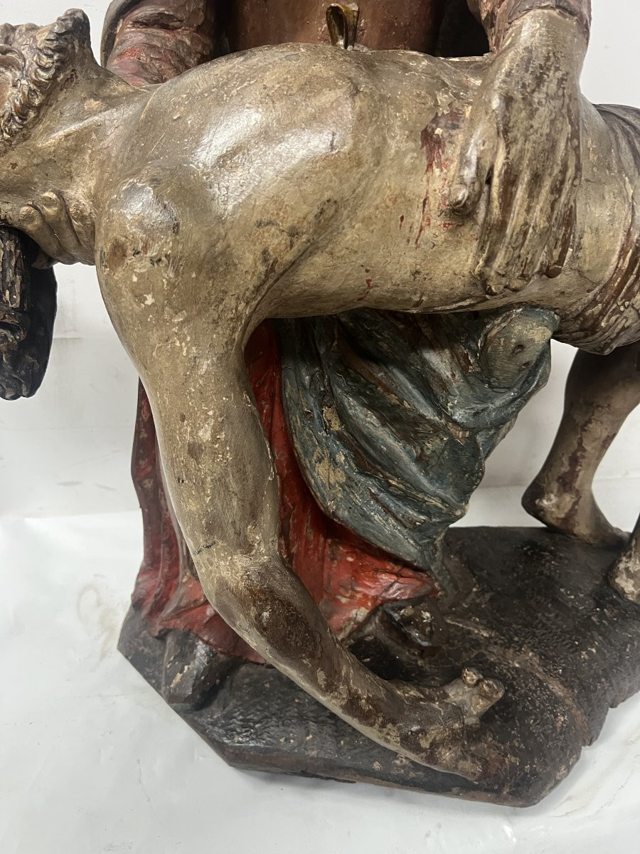 "La Piéta " Vierge de la Pitié en bois sculpté polychromé XVI iéme siècle-photo-8