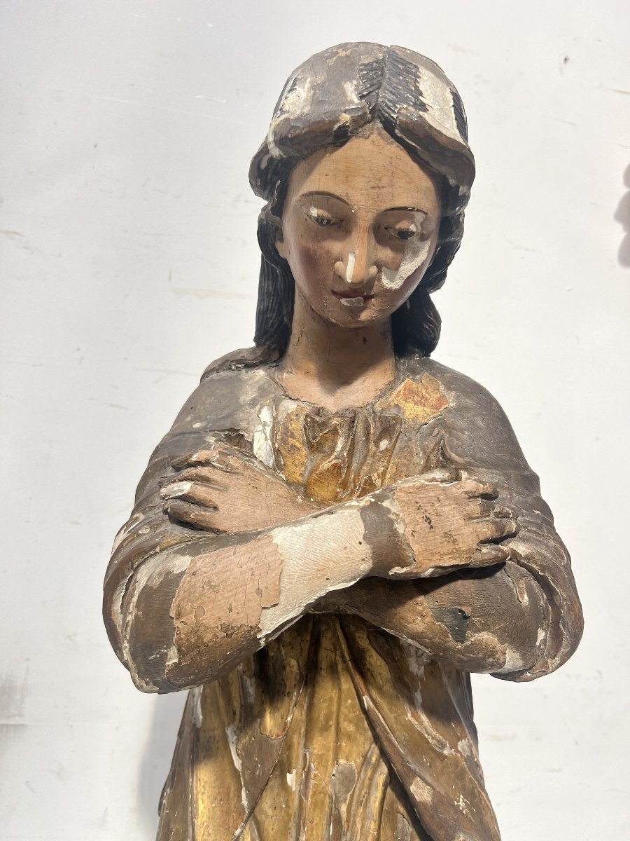 Pair Of Adoring Angels In Carved Polychrome And Gilded Wood 18th Century-photo-2