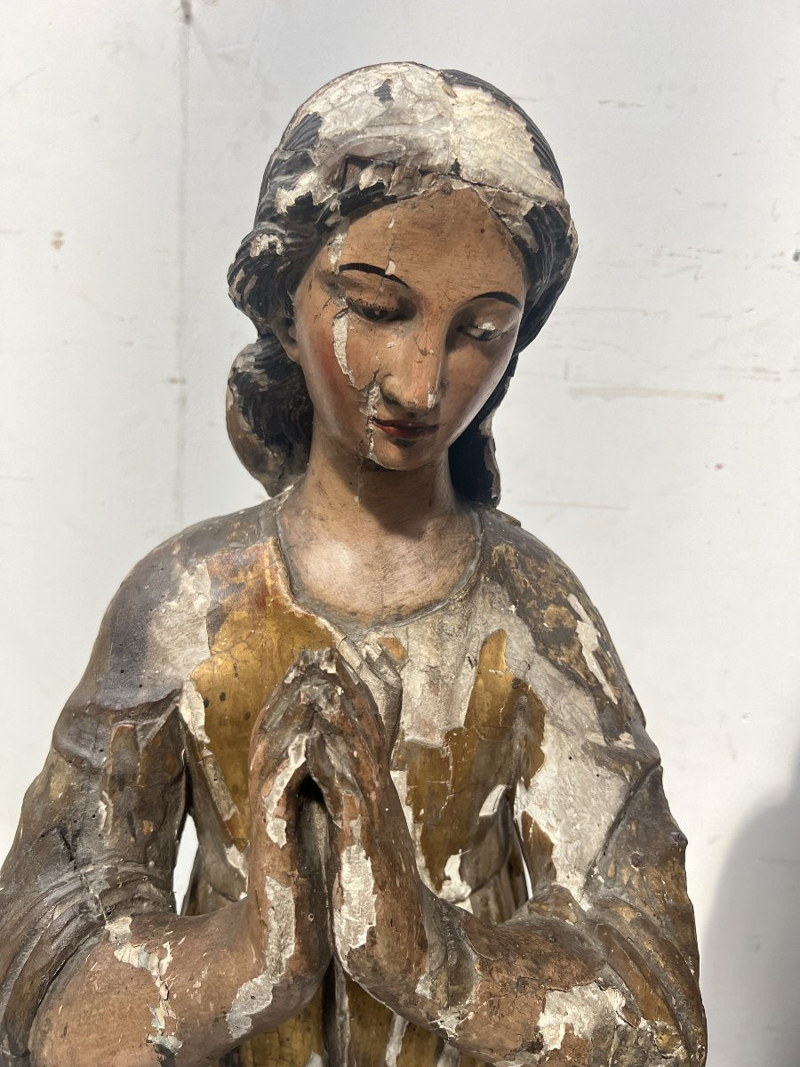 Pair Of Adoring Angels In Carved Polychrome And Gilded Wood 18th Century-photo-4