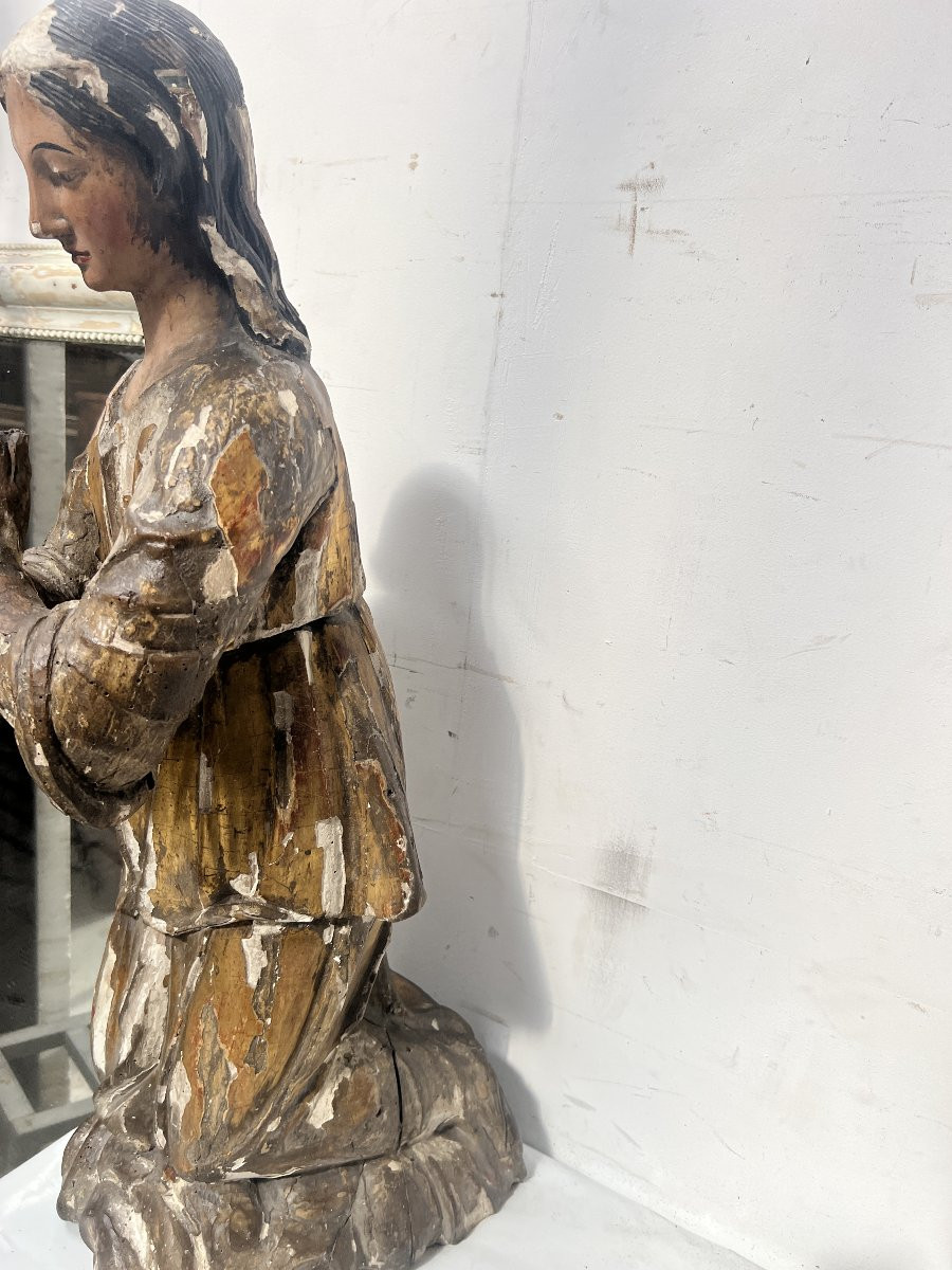 Pair Of Adoring Angels In Carved Polychrome And Gilded Wood 18th Century-photo-1