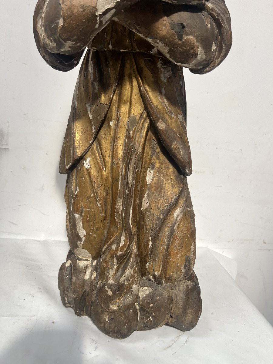 Pair Of Adoring Angels In Carved Polychrome And Gilded Wood 18th Century-photo-2