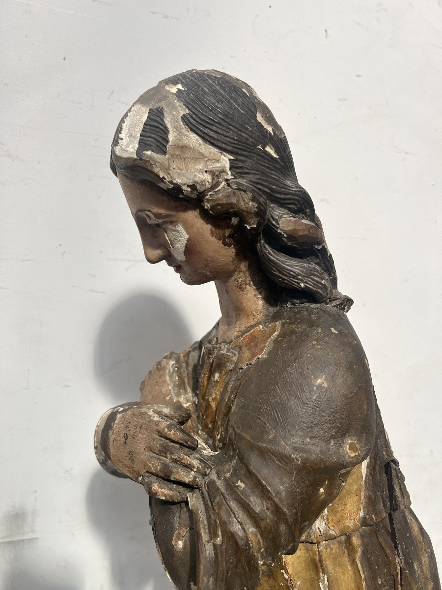 Pair Of Adoring Angels In Carved Polychrome And Gilded Wood 18th Century-photo-3