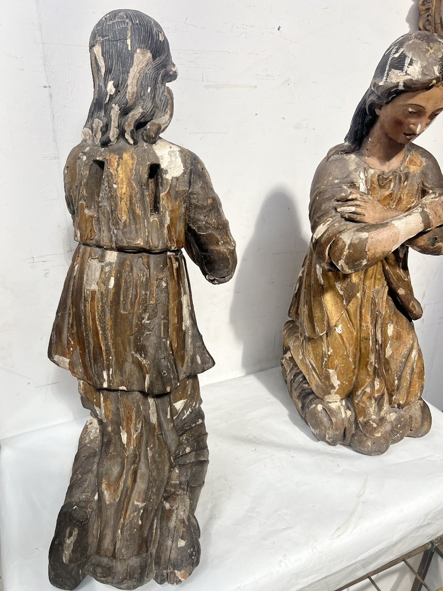 Pair Of Adoring Angels In Carved Polychrome And Gilded Wood 18th Century-photo-4