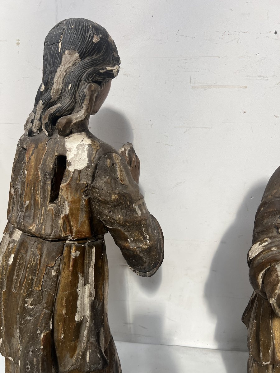 Pair Of Adoring Angels In Carved Polychrome And Gilded Wood 18th Century-photo-5