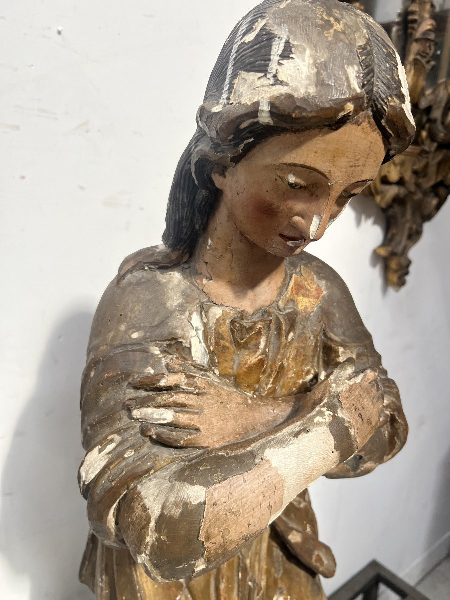 Pair Of Adoring Angels In Carved Polychrome And Gilded Wood 18th Century-photo-6