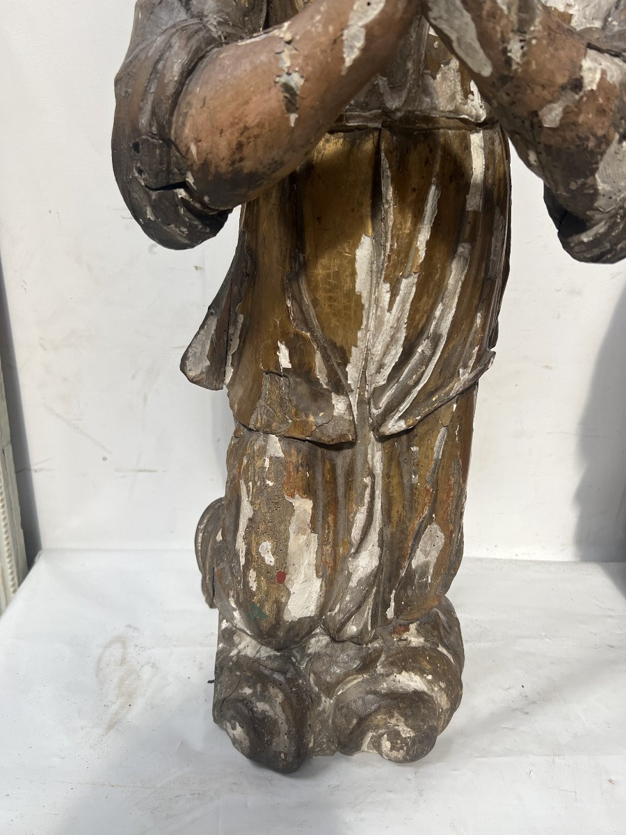 Pair Of Adoring Angels In Carved Polychrome And Gilded Wood 18th Century-photo-8