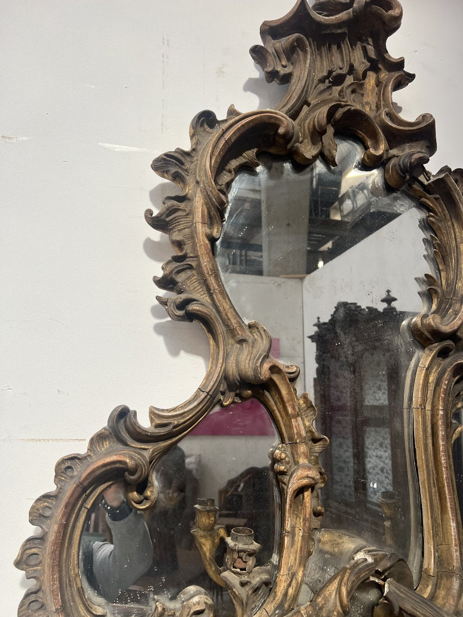 Miroir a parecloses orné d'ne applique a quatre lumières XIX siècle-photo-2