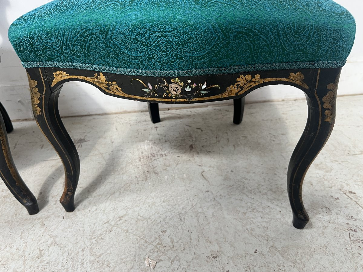 Paire de chaises Napoléon III en bois noir nacré XIX siècl-photo-2