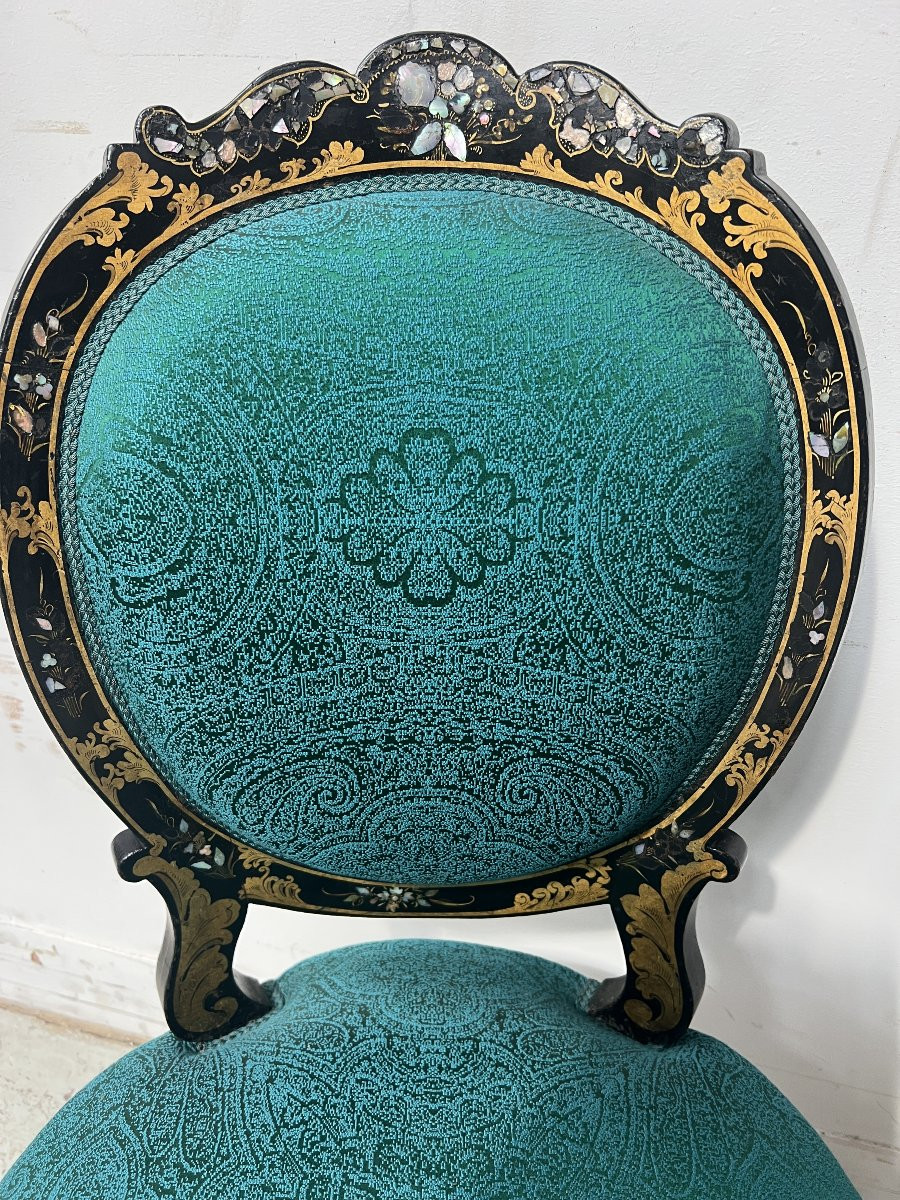 Paire de chaises Napoléon III en bois noir nacré XIX siècl-photo-4
