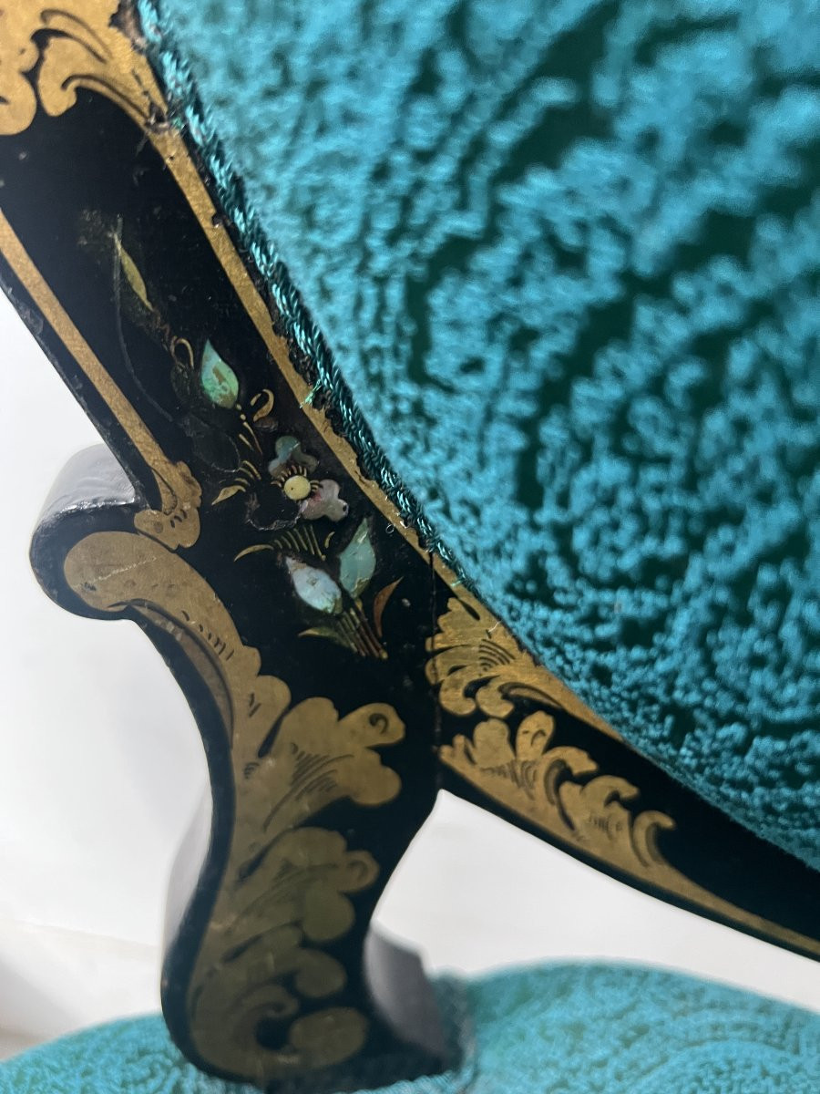 Paire de chaises Napoléon III en bois noir nacré XIX siècl-photo-3