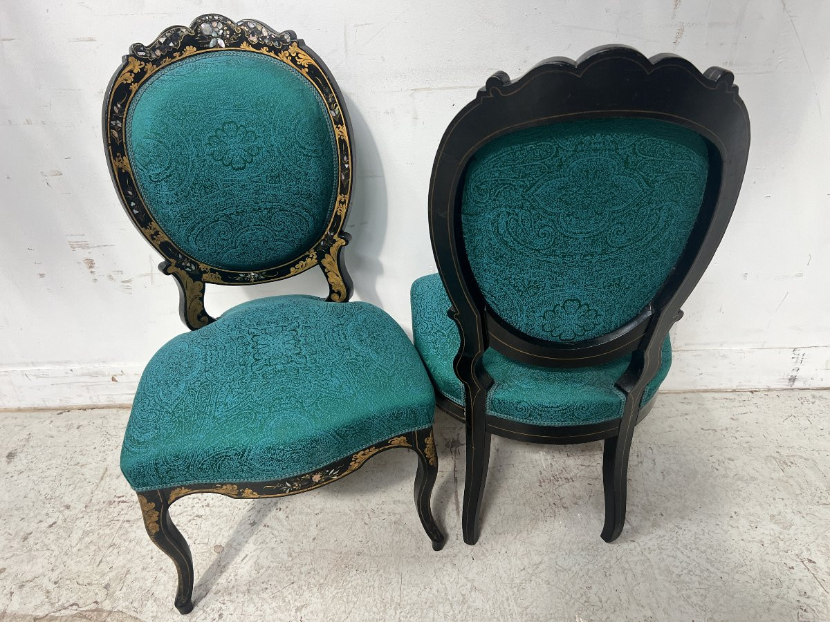 Paire de chaises Napoléon III en bois noir nacré XIX siècl-photo-5