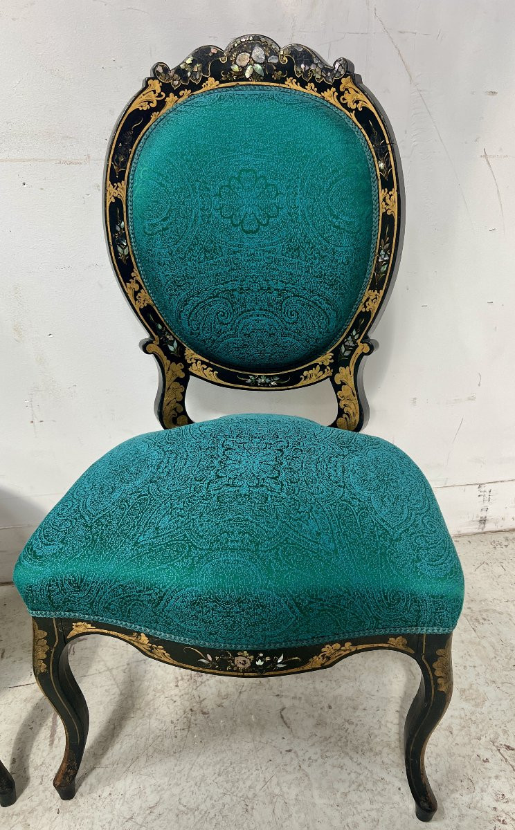 Paire de chaises Napoléon III en bois noir nacré XIX siècl-photo-6