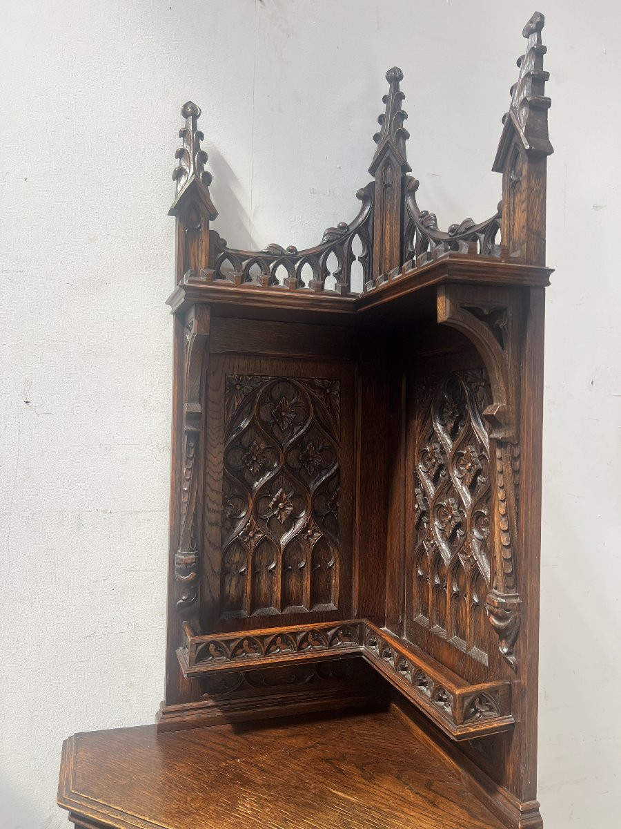 Gothic-style Sideboard In Solid Oak XX Century-photo-3