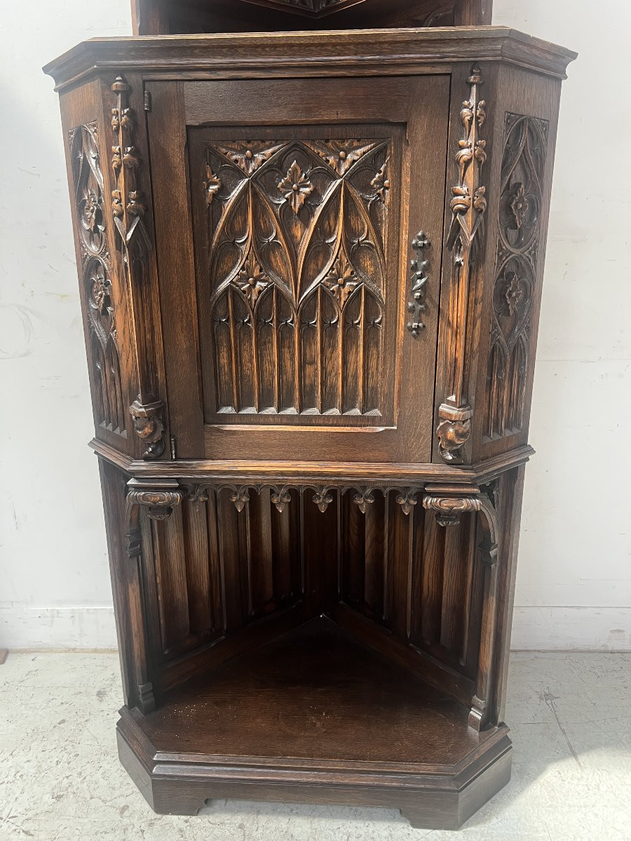 Gothic-style Sideboard In Solid Oak XX Century-photo-4