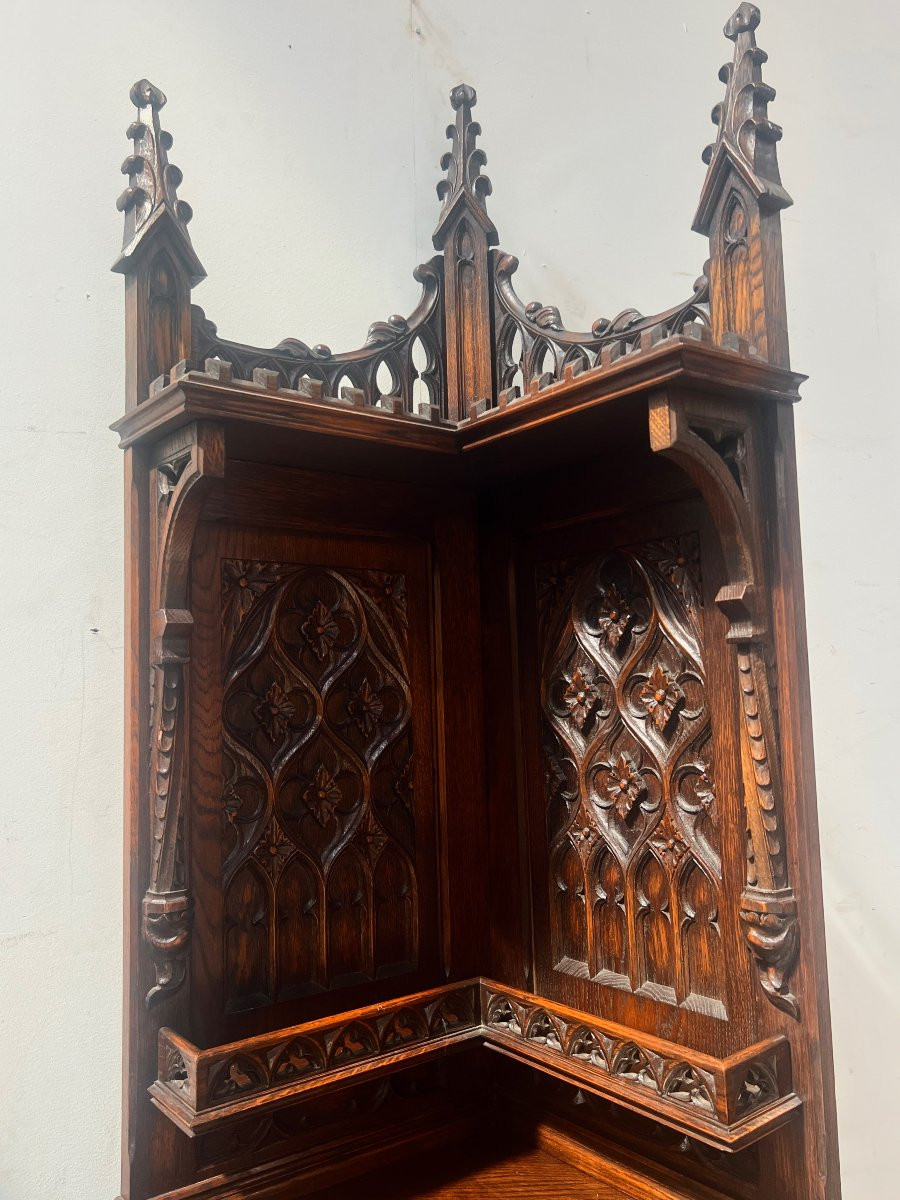 Gothic-style Sideboard In Solid Oak XX Century-photo-2