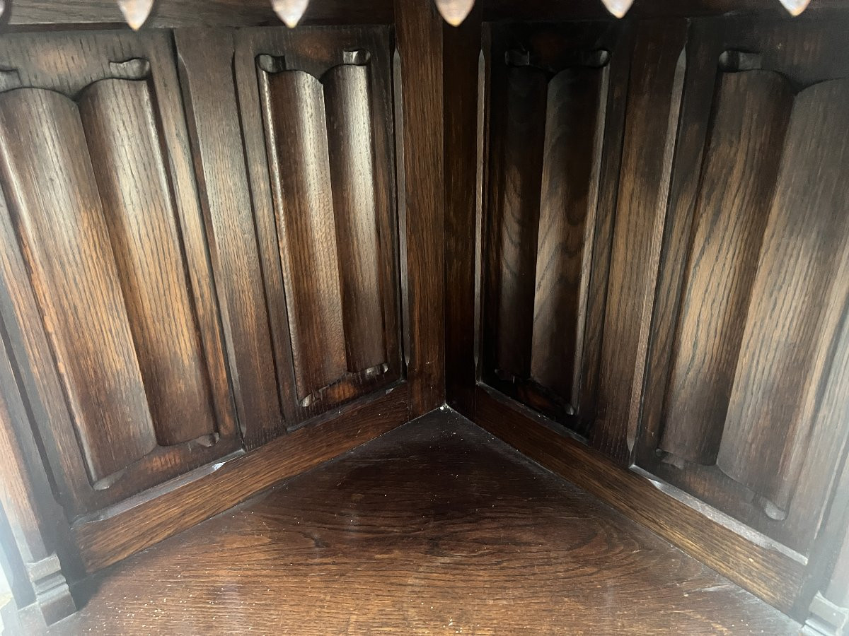 Gothic-style Sideboard In Solid Oak XX Century-photo-5