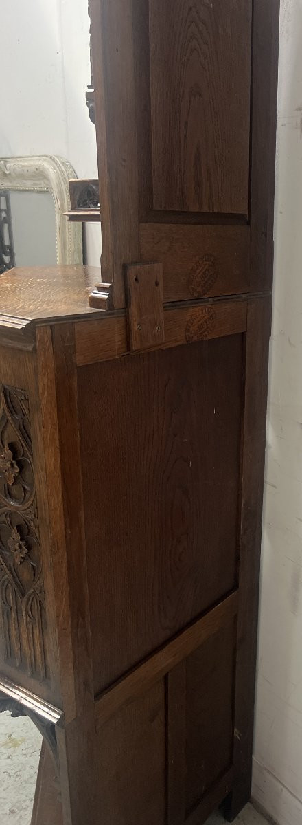 Gothic-style Sideboard In Solid Oak XX Century-photo-6