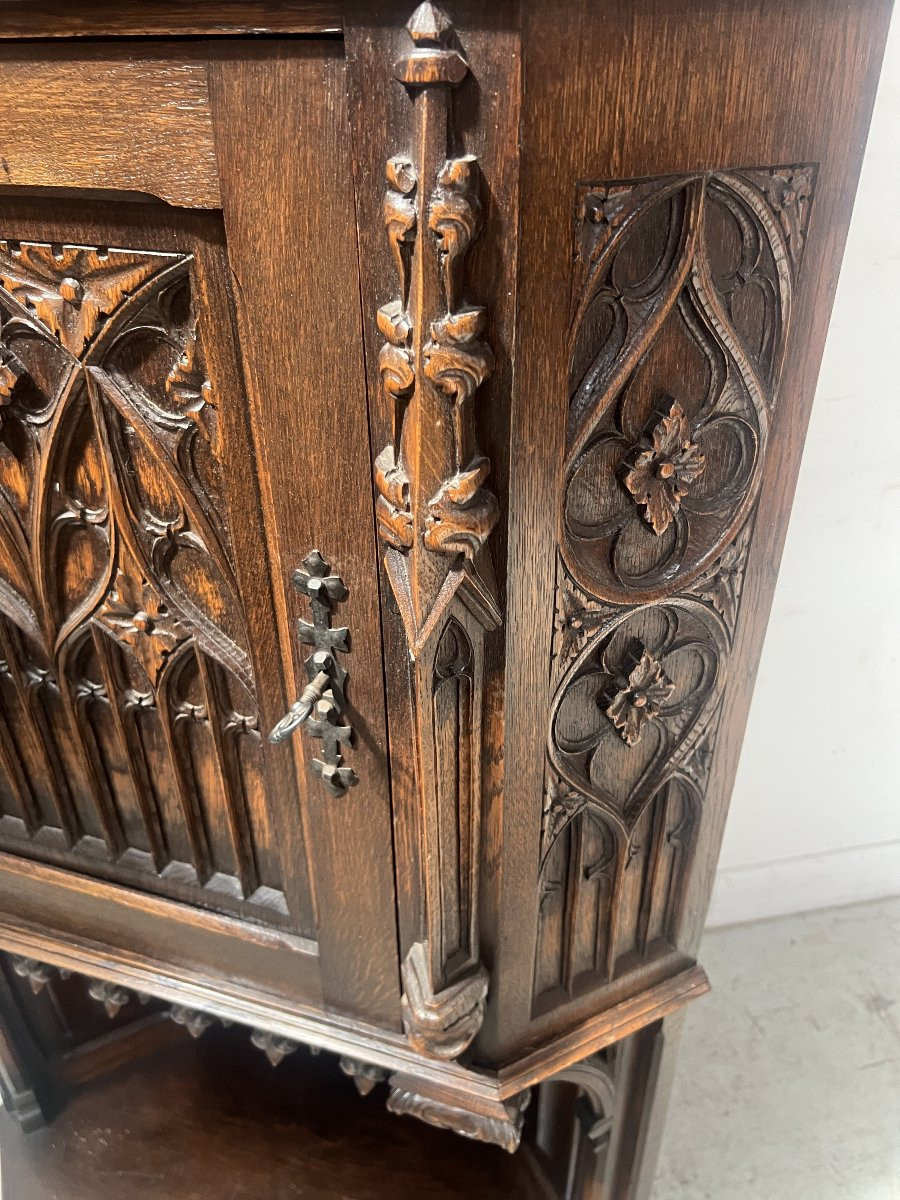Gothic-style Sideboard In Solid Oak XX Century-photo-7