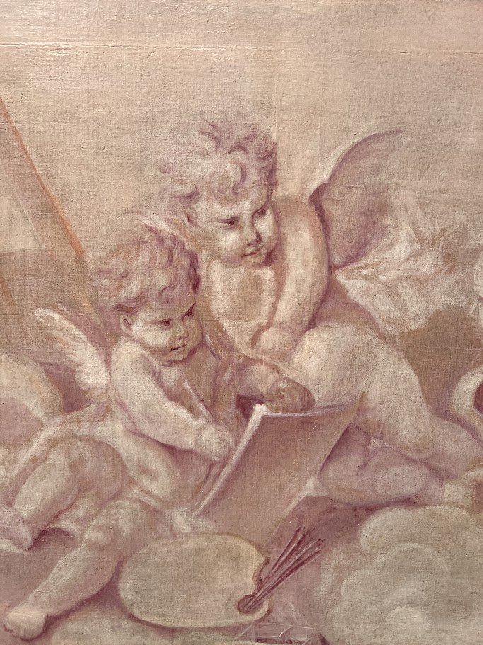 Paire d'huile sur toile a décor de putti XIX siècle-photo-1