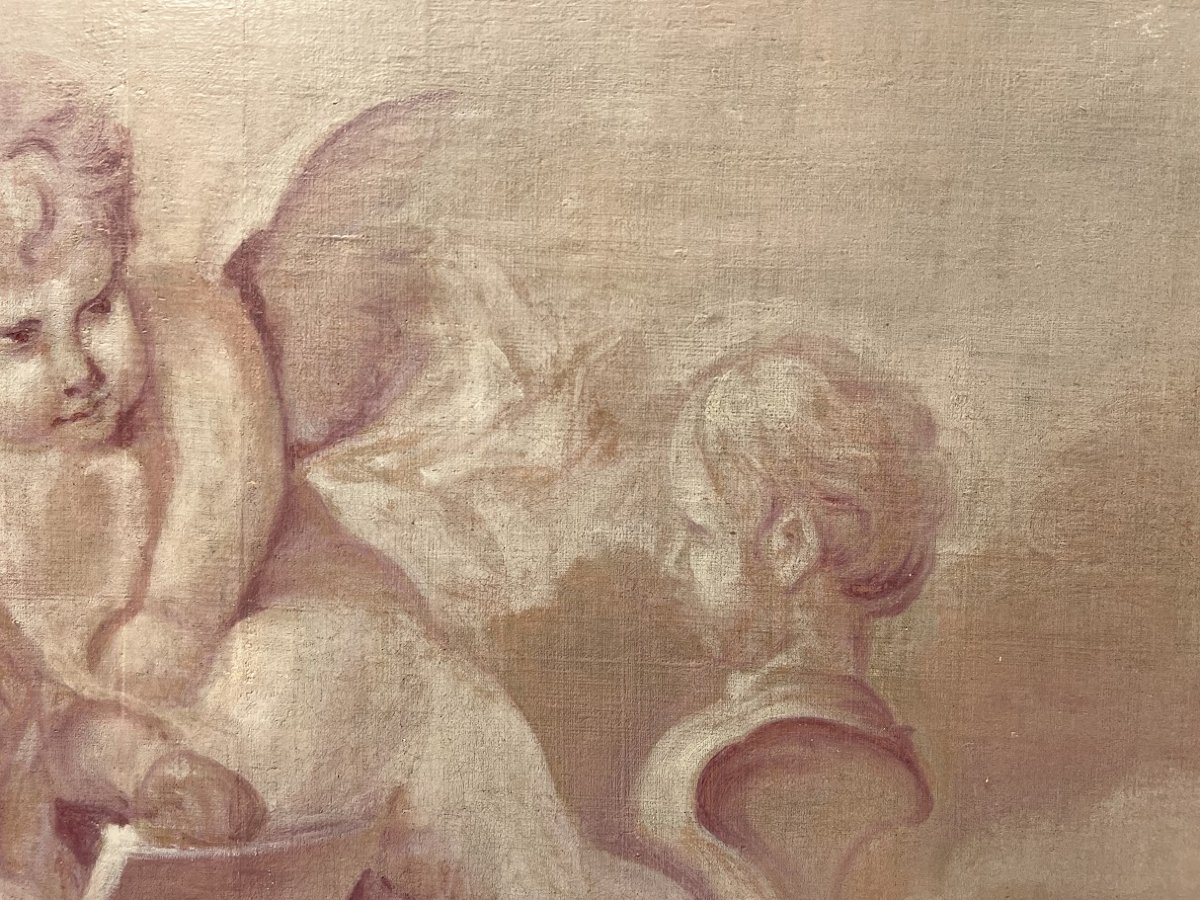 Paire d'huile sur toile a décor de putti XIX siècle-photo-2
