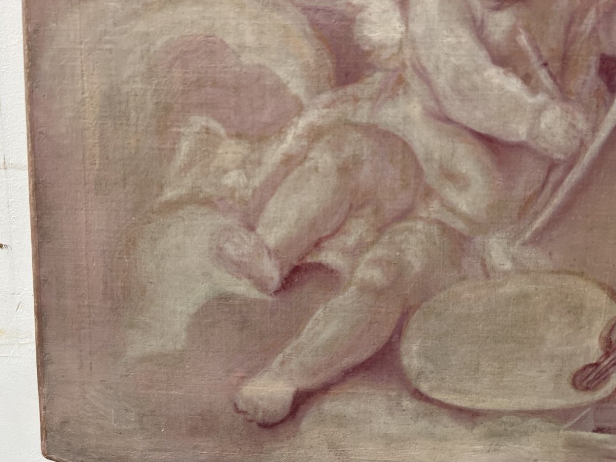 Paire d'huile sur toile a décor de putti XIX siècle-photo-3
