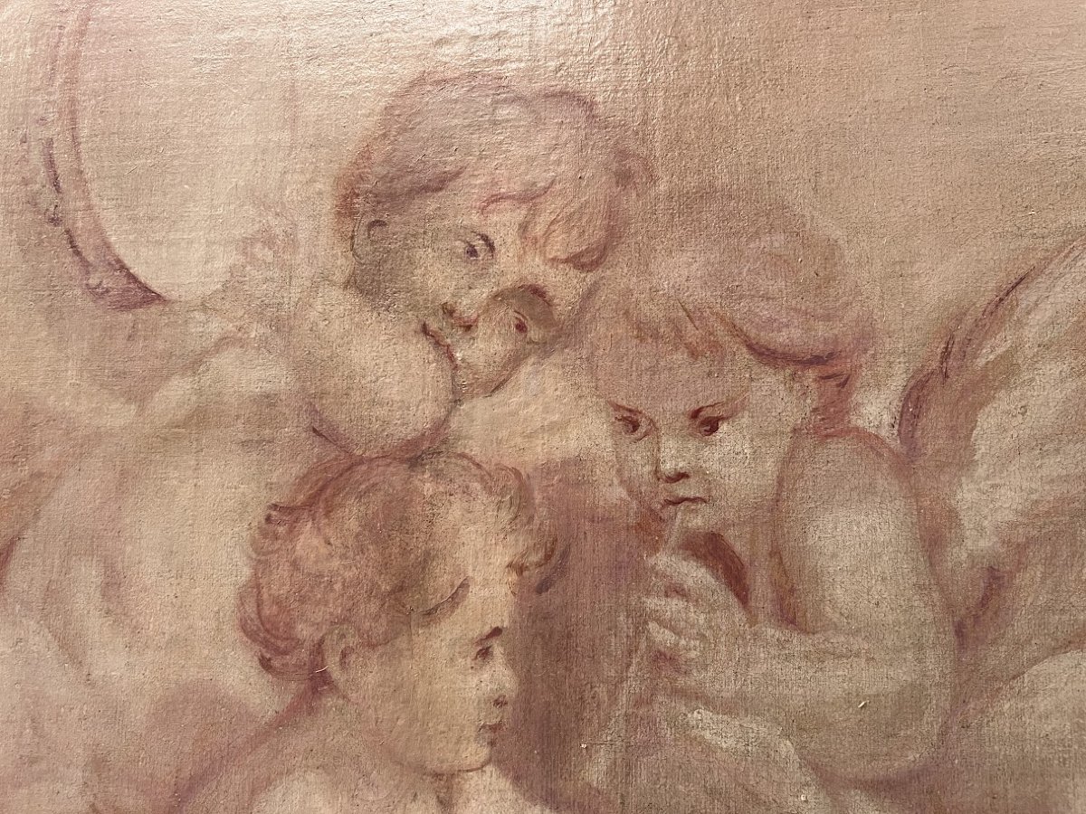 Paire d'huile sur toile a décor de putti XIX siècle-photo-5