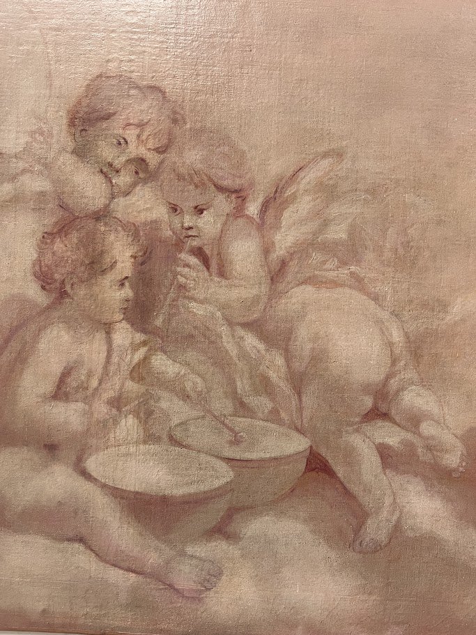 Paire d'huile sur toile a décor de putti XIX siècle-photo-6