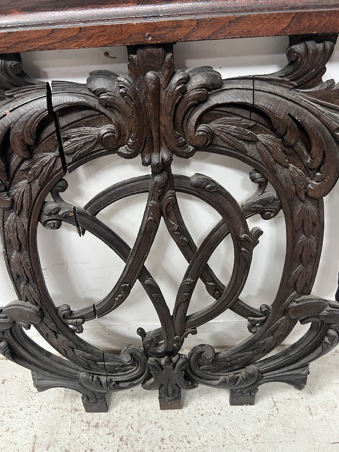 Architectural Element In Carved Oak Monogrammed 18th Century-photo-3