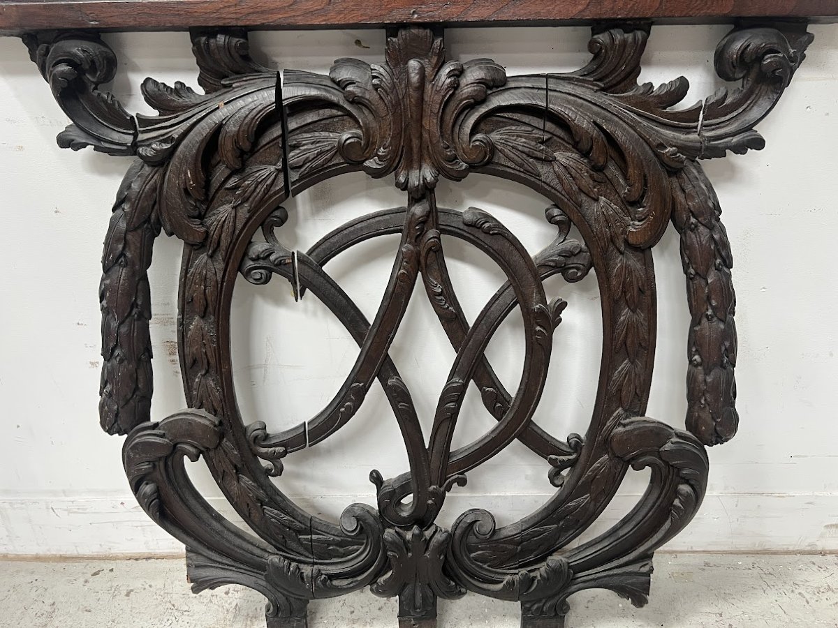 Architectural Element In Carved Oak Monogrammed 18th Century-photo-2
